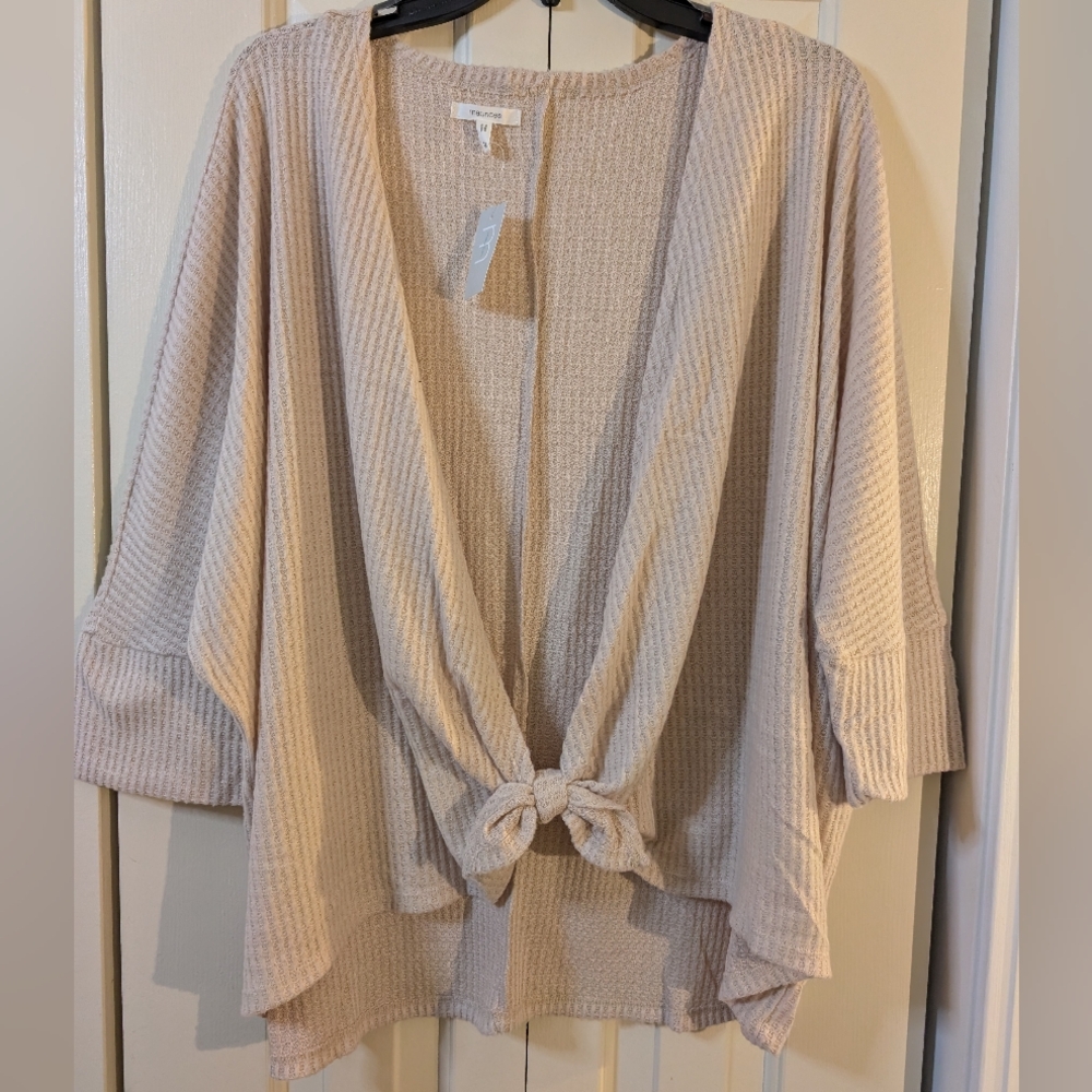 Womens Maurices Light Beige Tie-Front Cardigan Size 1X NWT